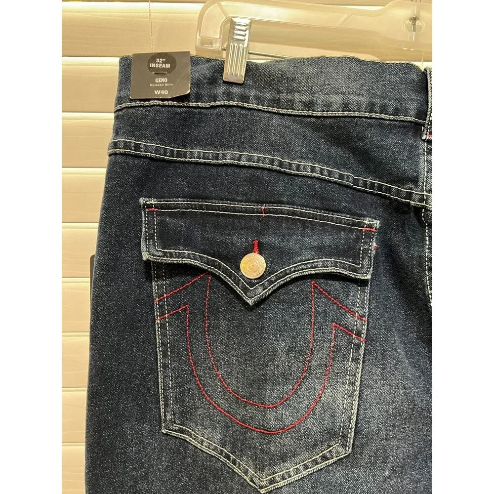 True Religion Geno Big T Flap Relaxed Slim Indigo Blue Jeans Mens 40x32 NEW
